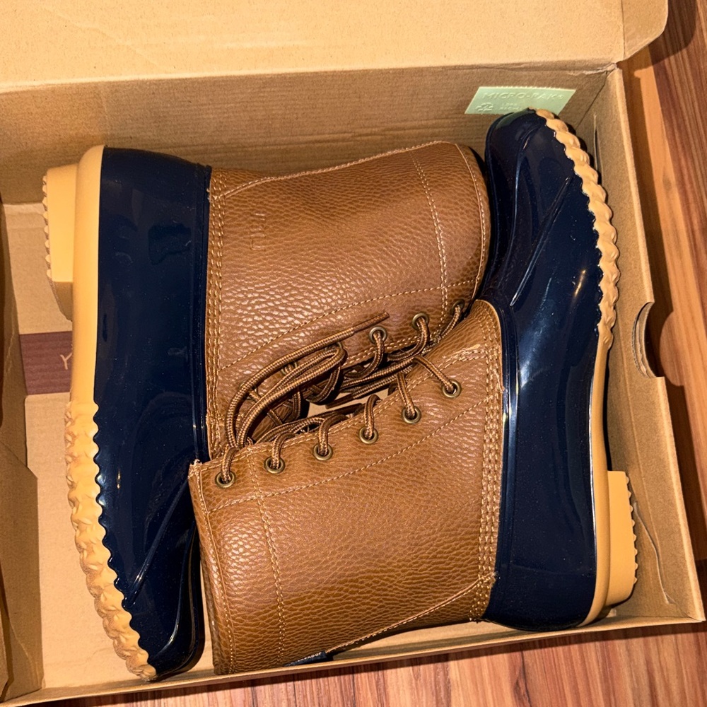 JBU Men's Brown and Navy Waterproof Lace-Up Rain & Snow Boots